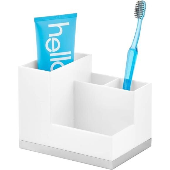 Toothbrush Holder Toothpaste Organizer Stand Bathroom Countertop Storage 4 Compa - Picture 1 of 8